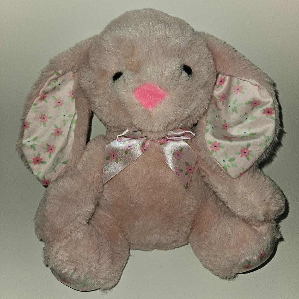 Pink Bunny Rabbit Plush Floral Ears Bow Easter Stuffed Toy Inter-American 2024